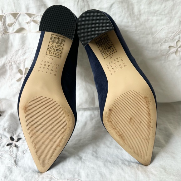 WHBM Elisa Officer Pumps Blue Suede Pointed Toe Heels - Picture 11 of 11